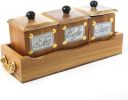 WILLART Handcrafted Teak Wood Antique Look Tea Coffee Sugar 3 Container Set in Wooden Tray – Container with Lids (Dimension : 10.50 x 4 x 5 Inch)