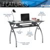 Techni Mobili Contempo Clear Glass Top Computer Desk with Pull Out Keyboard Panel, Clear