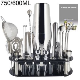 Boston Cocktail Shaker Bar Tools Wine Mixer Set (Option: Silver-750or600ml Rack)