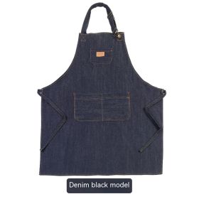 Jean Apron Adjustable Halter Restaurant And Cafe Overalls (Option: Denim Black And Blue)