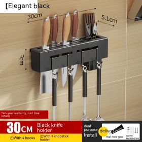 Non Punching Kitchen Hook Wall Mounted Storage Rack (Option: Thickened black-30cm)