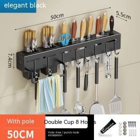 Non Punching Kitchen Hook Wall Mounted Storage Rack (Option: Extra thick black-50cm)