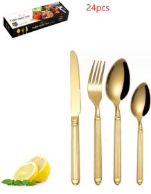 Roman Pillar Stainless Steel Thick Handle Knife Fork Spoon Set (Option: Gold 24pcs set)